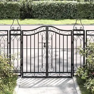 vidaXL Garden Gate Black 47.6"x3.1"x39.4" Wrought Iron vidaXL Garden Gate Black 47.6"x3.1"x39.4" Wrought Iron