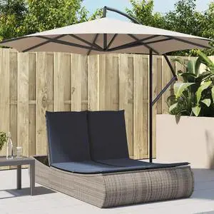 vidaXL Double Sun Lounger with Cushions Gray Poly Rattan vidaXL Double Sun Lounger with Cushions Gray Poly Rattan