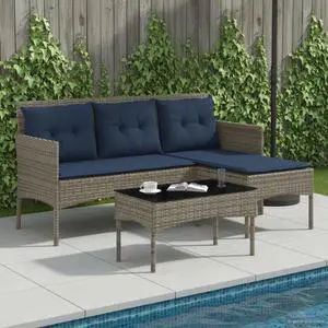vidaXL Garden Sofa Set 2 pcs Grey and Navy Blue Poly Rattan vidaXL Garden Sofa Set 2 pcs Grey and Navy Blue Poly Rattan
