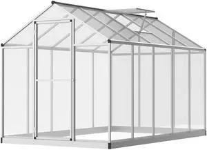 Aosom 10' L x 6' W Walk-In Polycarbonate Greenhouse with Roof Vent for Ventilation & Rain Gutter for Winter Aosom 10' L x 6' W Walk-In Polycarbonate Greenhouse with Roof Vent for Ventilation & Rain Gutter for Winter