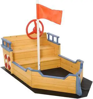 Aosom Kids Wooden Sandbox Pirate Ship Sandboat w/ Bench Seat Storage Space Ceder Wood Aosom Kids Wooden Sandbox Pirate Ship Sandboat w/ Bench Seat Storage Space Ceder Wood