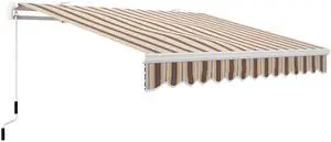 Aosom 13' x 8' Retractable Awning, Patio Awnings, Sunshade Shelter w/ Manual Crank Handle, UV & Water-Resistant Fabric and Aluminum Frame for Deck, Balcony, Yard, Red Stripes Aosom 13' x 8' Retractable Awning, Patio Awnings, Sunshade Shelter w/ Manual Crank Handle, UV & Water-Resistant Fabric and Aluminum Frame for Deck, Balcony, Yard, Red Stripes