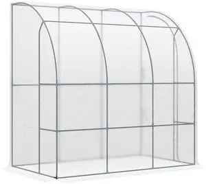 Aosom 7' x 4' x 7' Outdoor Lean to Greenhouse, Walk-In Green House Plant Nursery with Roll-up Window, PE Cover, White Aosom 7' x 4' x 7' Outdoor Lean to Greenhouse, Walk-In Green House Plant Nursery with Roll-up Window, PE Cover, White
