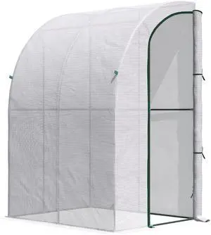 Aosom 5' x 4' x 7' Outdoor Lean to Greenhouse, Walk-In Green House Plant Nursery with Roll-up Window, PE Cover, White Aosom 5' x 4' x 7' Outdoor Lean to Greenhouse, Walk-In Green House Plant Nursery with Roll-up Window, PE Cover, White