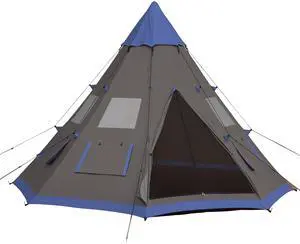 Aosom 12Ft Camping Tent 6-7 Person 4 Season with 8 Mesh Windows, Outdoor Teepee Tent with Waterproof Material for Family and Friends Camping Aosom 12Ft Camping Tent 6-7 Person 4 Season with 8 Mesh Windows, Outdoor Teepee Tent with Waterproof Material for Family and Friends Camping
