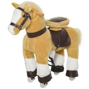AosomQaba Ride on Horse, Plush Walking Horse Toy, Kids Riding Chair with Wheels for Kids 3-8 Years, Light Brown AosomQaba Ride on Horse, Plush Walking Horse Toy, Kids Riding Chair with Wheels for Kids 3-8 Years, Light Brown