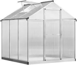 Aosom 6' L x 6' W Walk-In Polycarbonate Greenhouse with Roof Vent for Ventilation & Rain Gutter for Winter Aosom 6' L x 6' W Walk-In Polycarbonate Greenhouse with Roof Vent for Ventilation & Rain Gutter for Winter