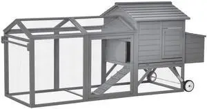 Aosom 96.5" Chicken Coop Wooden Hen House Poultry Cage Pen Portable with Wheels and Nesting Box, Chicken Cage for Backyard Outdoor, Gray Aosom 96.5" Chicken Coop Wooden Hen House Poultry Cage Pen Portable with Wheels and Nesting Box, Chicken Cage for Backyard Outdoor, Gray