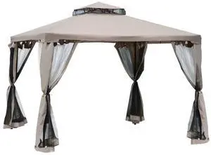 Aosom 10' x 10' Gazebo Tent, Double Roof Outdoor Canopy Shelter, with Netting Fabric and Vented Roof, Steel Corner Frame for Garden, Lawn, Backyard, Taupe Aosom 10' x 10' Gazebo Tent, Double Roof Outdoor Canopy Shelter, with Netting Fabric and Vented Roof, Steel Corner Frame for Garden, Lawn, Backyard, Taupe
