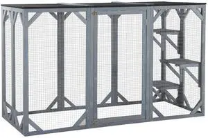 Aosom 71" x 32" x 44" Large Wooden Outdoor Cat Enclosure Catio Cage With 3 Platforms, Gray Aosom 71" x 32" x 44" Large Wooden Outdoor Cat Enclosure Catio Cage With 3 Platforms, Gray