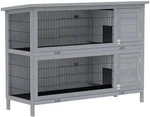Aosom 54" 2-Story Large Rabbit Hutch Bunny Cage Wooden Pet House Small Animal Habitat with Lockable Doors, No Leak Tray and waterproof Roof for Rabbits, Chickens, Ducks, Outdoor/Indoor Gray Aosom 54" 2-Story Large Rabbit Hutch Bunny Cage Wooden Pet House Small Animal Habitat with Lockable Doors, No Leak Tray and waterproof Roof for Rabbits, Chickens, Ducks, Outdoor/Indoor Gray