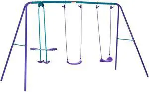 Aosom Metal Swing Set with Glider, Two S Seats and Adjustable Height, Outdoor Heavy Duty A-Frame Kids Playset Suitable for Playground, Backyard, Purple Aosom Metal Swing Set with Glider, Two S Seats and Adjustable Height, Outdoor Heavy Duty A-Frame Kids Playset Suitable for Playground, Backyard, Purple