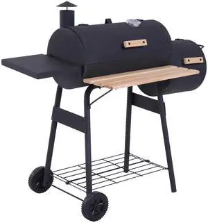 Aosom Charcoal BBQ, Portable Grill with Wheels, All-in-One Grill, Side vent, Two Shelves and Metal Grating, Lit-Mounted Thermometer, Wooden Handle, for Outdoor Cooking, Black Aosom Charcoal BBQ, Portable Grill with Wheels, All-in-One Grill, Side vent, Two Shelves and Metal Grating, Lit-Mounted Thermometer, Wooden Handle, for Outdoor Cooking, Black