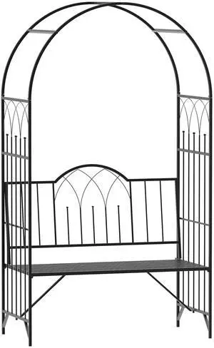Aosom Metal Trellis Arbor Arch for Climbing Plants with Garden Bench, Grow Grapes & Vines, Patio Decor & 2-Person Outdoor Interlacing Decorative Seating with Tips, 484 lbs. Weight Capacity, Black Aosom Metal Trellis Arbor Arch for Climbing Plants with Garden Bench, Grow Grapes & Vines, Patio Decor & 2-Person Outdoor Interlacing Decorative Seating with Tips, 484 lbs. Weight Capacity, Black
