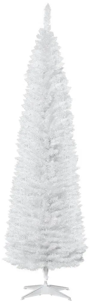 Aosom 7ft Unlit Pencil Artificial Christmas Tree with Realistic Branches and 499 Tips, Plastic Base, White Aosom 7ft Unlit Pencil Artificial Christmas Tree with Realistic Branches and 499 Tips, Plastic Base, White