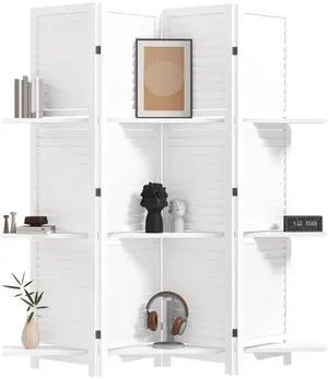 Aosom 4 Panel 67" Tall Wood Privacy Screen Room Divider with 3 Shelves and Folding Storage for Bedroom, White Aosom 4 Panel 67" Tall Wood Privacy Screen Room Divider with 3 Shelves and Folding Storage for Bedroom, White