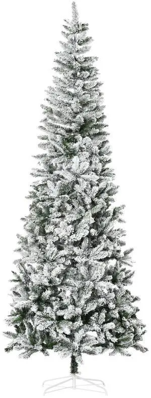 Aosom 9ft Unlit Snow-Flocked Slim Pine Artificial Christmas Tree with Realistic Branches and 1084 Tips Aosom 9ft Unlit Snow-Flocked Slim Pine Artificial Christmas Tree with Realistic Branches and 1084 Tips