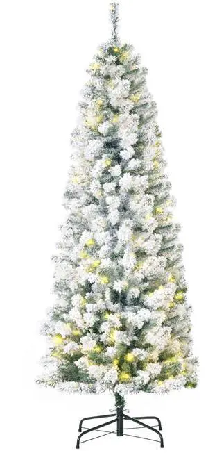 Aosom 6ft Pre-Lit Snow-Flocked Slim Douglas Fir Artificial Christmas Tree with Realistic Branches, 250 LED Lights and 462 Tips Aosom 6ft Pre-Lit Snow-Flocked Slim Douglas Fir Artificial Christmas Tree with Realistic Branches, 250 LED Lights and 462 Tips