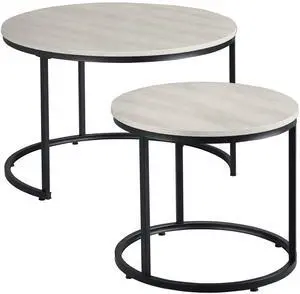 Aosom Round Nesting Tables Set of 2, Stacking Coffee Table Set with Metal Frame for Living Room, Grey Aosom Round Nesting Tables Set of 2, Stacking Coffee Table Set with Metal Frame for Living Room, Grey