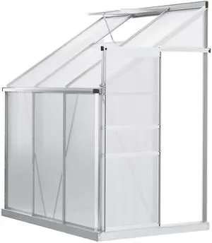 Aosom 6' x 4' Aluminum Lean-to Greenhouse Polycarbonate Walk-in Garden Greenhouse with Adjustable Roof Vent, Rain Gutter and Sliding Door for Winter, Clear Aosom 6' x 4' Aluminum Lean-to Greenhouse Polycarbonate Walk-in Garden Greenhouse with Adjustable Roof Vent, Rain Gutter and Sliding Door for Winter, Clear