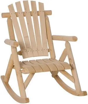 Aosom Outdoor Wooden Rocking Chair, Single-Person Rustic Adirondack Rocker with Slatted Seat, High Backrest, Armrests for Patio, Garden and Porch, Natural Aosom Outdoor Wooden Rocking Chair, Single-Person Rustic Adirondack Rocker with Slatted Seat, High Backrest, Armrests for Patio, Garden and Porch, Natural