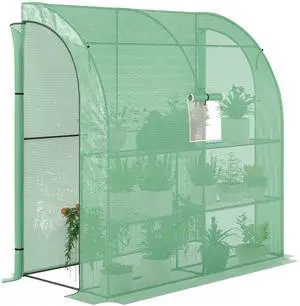 Aosom 7' x 3' x 7' Lean to Greenhouse, Walk-In Green House, Plant Nursery with 2 Roll-up Doors and Windows, PE Cover and 3 Wire Shelves, Green Aosom 7' x 3' x 7' Lean to Greenhouse, Walk-In Green House, Plant Nursery with 2 Roll-up Doors and Windows, PE Cover and 3 Wire Shelves, Green