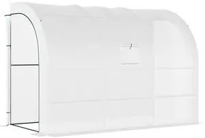 Aosom 10' x 5' x 7' Outdoor Walk-In Greenhouse, Plant Nursery with Zippered Doors, PE Cover and 3 Wire Shelves, White Aosom 10' x 5' x 7' Outdoor Walk-In Greenhouse, Plant Nursery with Zippered Doors, PE Cover and 3 Wire Shelves, White