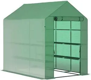 Aosom 7' x 5' x 6' Walk-in Greenhouse for Outdoors with Mesh Door, 18 Shelf Hot House with Trellis, Plant Labels, UV Protective for Growing Flowers, Herbs, Vegetables, Saplings, Green Aosom 7' x 5' x 6' Walk-in Greenhouse for Outdoors with Mesh Door, 18 Shelf Hot House with Trellis, Plant Labels, UV Protective for Growing Flowers, Herbs, Vegetables, Saplings, Green