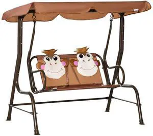 Aosom Porch Swing for Kids with Adjustable Canopy to Block Sun at Angles, Kids Swing Chair with Seatbelts, Monkey Pattern, Gift for Kids Ages 3-6, Coffee Aosom Porch Swing for Kids with Adjustable Canopy to Block Sun at Angles, Kids Swing Chair with Seatbelts, Monkey Pattern, Gift for Kids Ages 3-6, Coffee