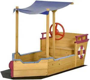 Aosom Kids Wooden Sandbox, w/ Canopy Bench Seat Storage Space, Aged 3-8 Years Old Aosom Kids Wooden Sandbox, w/ Canopy Bench Seat Storage Space, Aged 3-8 Years Old