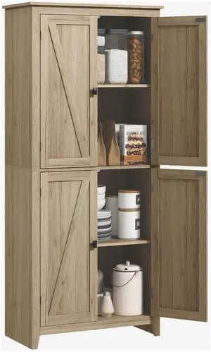 Aosom 72" Freestanding Kitchen Pantry Cabinet, Farmhouse Tall Storage Cabinet with 4 Door Cabinets and Adjustable Shelves for Dining Room, Natural Aosom 72" Freestanding Kitchen Pantry Cabinet, Farmhouse Tall Storage Cabinet with 4 Door Cabinets and Adjustable Shelves for Dining Room, Natural