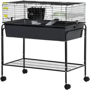 Aosom Two-Story Small Animal Cage Removable from Stand, Pet Habitat with Shelf & Wheels, 33" x 18.5" x 35", Charcoal Gray Aosom Two-Story Small Animal Cage Removable from Stand, Pet Habitat with Shelf & Wheels, 33" x 18.5" x 35", Charcoal Gray