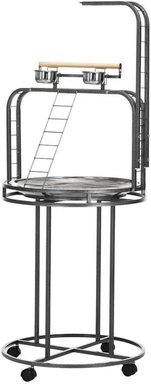 Aosom Parrot Stand Large Bird Perch Stand with Toy Hook & 3 Ladders, Parrot Perch, Bird Wooden Stand, Gray Aosom Parrot Stand Large Bird Perch Stand with Toy Hook & 3 Ladders, Parrot Perch, Bird Wooden Stand, Gray