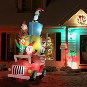 Aosom 9ft Christmas Inflatables Outdoor Decorations Santa Claus Drives a Gift Car with Elk, Elf and Two Penguins, Blow-Up LED Yard Christmas Decor for Garden, Lawn Aosom 9ft Christmas Inflatables Outdoor Decorations Santa Claus Drives a Gift Car with Elk, Elf and Two Penguins, Blow-Up LED Yard Christmas Decor for Garden, Lawn