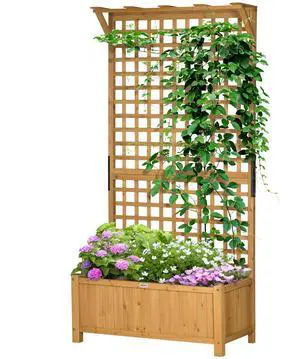 AosomWood Planter with Trellis for Vine Climbing, Raised Garden Bed, Privacy Screen for Backyard, Patio, Yellow AosomWood Planter with Trellis for Vine Climbing, Raised Garden Bed, Privacy Screen for Backyard, Patio, Yellow