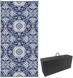 Aosom Outdoor Rug for Patio, 9' x 18' Waterproof Large Mat, Reversible Plastic Straw Rug for Decor, Portable Outside RV Camping Area Carpet Mat for Backyard Porch Deck Picnic, Blue & White Floral Aosom Outdoor Rug for Patio, 9' x 18' Waterproof Large Mat, Reversible Plastic Straw Rug for Decor, Portable Outside RV Camping Area Carpet Mat for Backyard Porch Deck Picnic, Blue & White Floral