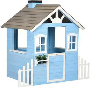 Aosom Wooden Playhouse for Kids Outdoor with Flower Pot Holders, Door, Windows, Service Stations for 3-7 Years, Blue Aosom Wooden Playhouse for Kids Outdoor with Flower Pot Holders, Door, Windows, Service Stations for 3-7 Years, Blue