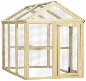 Aosom Wooden Chicken Run, Combinable Design with Perches, 4.6' x 2.8', Nature Wood Aosom Wooden Chicken Run, Combinable Design with Perches, 4.6' x 2.8', Nature Wood