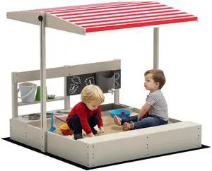 Aosom Kids Sandbox with Height Adjustable Canopy, Wooden Sandbox Backyard Toy with Kitchen Playset Accessories, Outdoor Activity Gift for Girls and Boys, Ages 3-7 Aosom Kids Sandbox with Height Adjustable Canopy, Wooden Sandbox Backyard Toy with Kitchen Playset Accessories, Outdoor Activity Gift for Girls and Boys, Ages 3-7