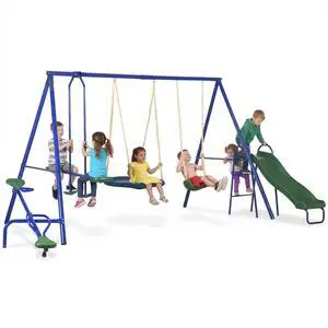 Aosom Swing Set for Backyard, 5 in 1 Outdoor Playset for Kids with Heavy-Duty A-Frame Stand, 29.5" Saucer Swing, Slide, Teeter-Totter, Glider, 693 Lbs Load, Blue Aosom Swing Set for Backyard, 5 in 1 Outdoor Playset for Kids with Heavy-Duty A-Frame Stand, 29.5" Saucer Swing, Slide, Teeter-Totter, Glider, 693 Lbs Load, Blue