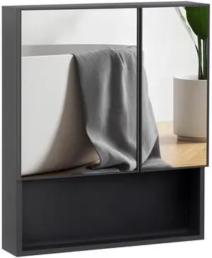 Aosom Wall-Mounted Medicine Cabinet, Bathroom Mirror Cabinet with Double Doors and Storage Shelves, Black Aosom Wall-Mounted Medicine Cabinet, Bathroom Mirror Cabinet with Double Doors and Storage Shelves, Black