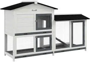 Aosom 62" Rabbit Hutch, Wooden Bunny Hutch, Guinea Pig Cage, Small Animal Enclosure with Run Area, Removable Tray, Asphalt Roof, Lockable Doors and Ramp, for Rabbits, Chickens, Ducks, White Aosom 62" Rabbit Hutch, Wooden Bunny Hutch, Guinea Pig Cage, Small Animal Enclosure with Run Area, Removable Tray, Asphalt Roof, Lockable Doors and Ramp, for Rabbits, Chickens, Ducks, White