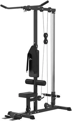AosomSoozier Lat Pull Down Machine, High / Low Pulley Machine with Adjustable Seat and Flip-Up Footplate, Black AosomSoozier Lat Pull Down Machine, High / Low Pulley Machine with Adjustable Seat and Flip-Up Footplate, Black