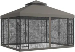 Aosom 10x12 Gazebo with Shelves, Double Roof, and Netting for Outdoor Use, Perfect for Family Gatherings, Gray Aosom 10x12 Gazebo with Shelves, Double Roof, and Netting for Outdoor Use, Perfect for Family Gatherings, Gray