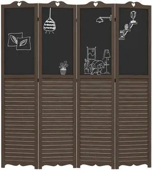 Aosom Wooden Room Divider with Blackboard, 4 Panel Folding Privacy Screen for Home Office, 5.5', Walnut Brown Aosom Wooden Room Divider with Blackboard, 4 Panel Folding Privacy Screen for Home Office, 5.5', Walnut Brown