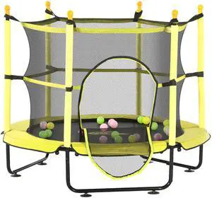 AosomQaba 4.6' Trampoline for Kids with Safety Enclosure & Ball Pit, Yellow AosomQaba 4.6' Trampoline for Kids with Safety Enclosure & Ball Pit, Yellow
