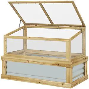 Aosom Raised Garden Flower Bed Kit with Lean-to Greenhouse, Wooden Cold Frame Planter, 41" x 22.5" x 28.25", Natural Aosom Raised Garden Flower Bed Kit with Lean-to Greenhouse, Wooden Cold Frame Planter, 41" x 22.5" x 28.25", Natural