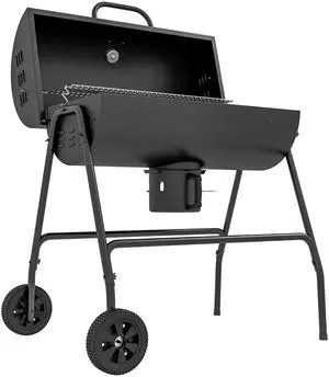 Aosom Barrel Charcoal BBQ Grill, Barbecue with 420 sq.in. Cooking Area, Wheels, Ash Catcher, Black Aosom Barrel Charcoal BBQ Grill, Barbecue with 420 sq.in. Cooking Area, Wheels, Ash Catcher, Black