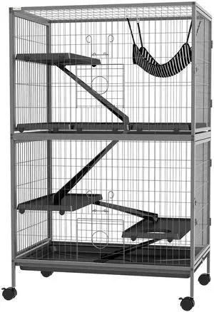 Aosom 50" H Rolling Small Animal Cage with Hammock, Ferret Cage, Chinchilla Cage, Pet Habitat with 4 Doors, Removable Tray Aosom 50" H Rolling Small Animal Cage with Hammock, Ferret Cage, Chinchilla Cage, Pet Habitat with 4 Doors, Removable Tray
