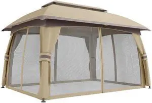 Aosom 10' x 13' Patio Gazebo, Outdoor Gazebo Canopy Shelter with Netting, Vented Roof for Garden, Beige Aosom 10' x 13' Patio Gazebo, Outdoor Gazebo Canopy Shelter with Netting, Vented Roof for Garden, Beige
